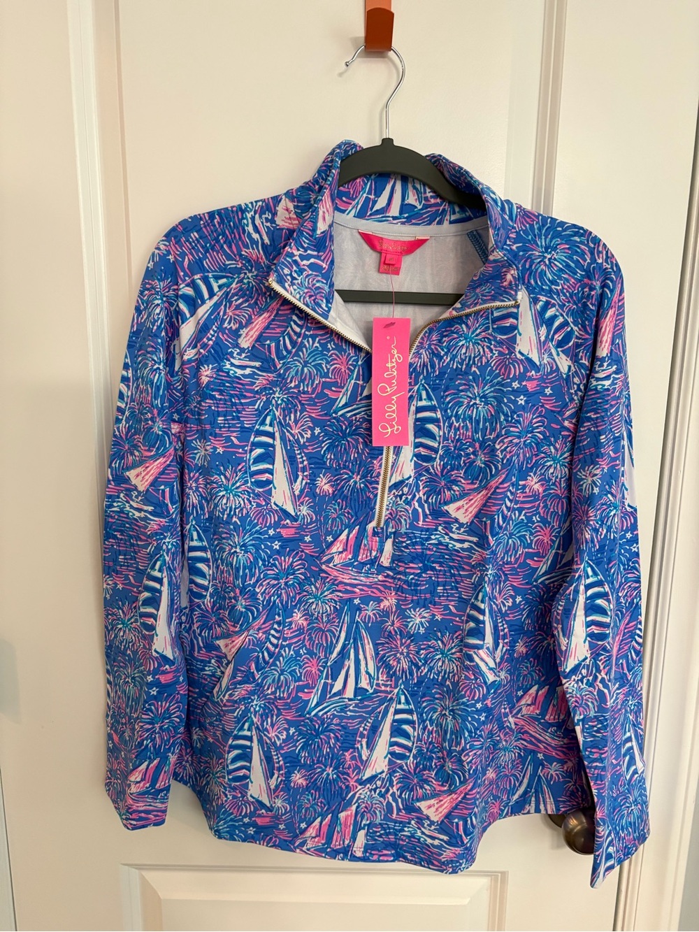 Lilly Pulitzer Blue & Pink Sailboat Zip Pullover Sailabration